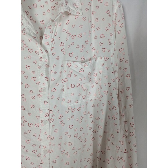 beachlunchlounge Button Down L Women's White Heart Print Long Sleeve Blouse Vday - Picture 2 of 6